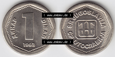 Münzen Jugoslawien (Land wurde 2003 aufgelöst), Umlaufmünze 1993-1993, 1 Dinar (3) Sammlung