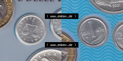 Münzen Italien / Italia Eurovorläufer, Umlaufmünze vor Euroeinführung 1951-2001, 1 Lira-Lire Münze mit Waage 2001 (3) Sammlung