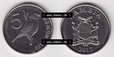 Münzen aus Afrika Sambia / Zambia Umlaufmünze 2012-2017, 5 Ngwee 2012 (3) Sammlung