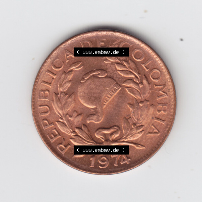 Münzen aus Amerika Kolumbien / Columbia Umlaufmünze 1974, 5 V Centavos (2) Sammlung