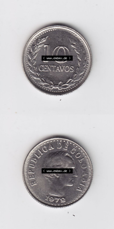 Münzen aus Amerika Kolumbien / Columbia Umlaufmünze 1972, 10 Centavos (4) Sammlung