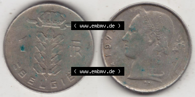 Münzen Belgien Eurovorläufer, Umlaufmünze vor Euroeinführung 1950-1988, 1 Francs-Franken 1973 Belgie (3) Sammlung