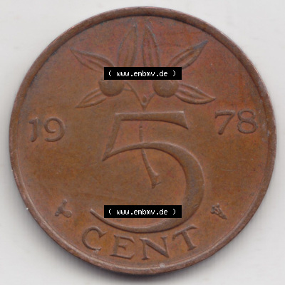 Münzen Niederlande / Netherlands Eurovorläufer, Umlaufmünze vor Euroeinführung 1950-1980, 5 Cent 1978 (1) Sammlung