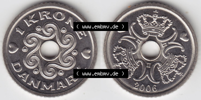 Münzen Dänemark / Danmark Eurovorläufer, Umlaufmünze vor Euroeinführung 2006, 1 Krone (3) Sammlung