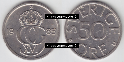 Münzen Schweden / Sverige Eurovorläufer, Umlaufmünze vor Euroeinführung 1976-1991, 50 Öre 1985 (3) Sammlung
