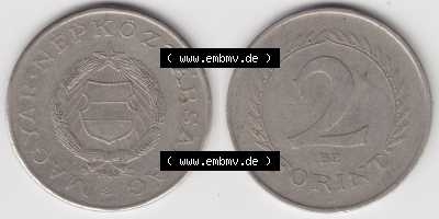Münzen Ungarn / Magyarország Eurovorläufer, Umlaufmünze vor Euroeinführung 1962-1966, 2 Forint 1966 (3) Sammlung