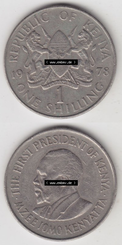 Münzen aus Afrika Kenia / Kenya Umlaufmünze 1969-1978, 1 Shilling 1978 (4) Sammlung