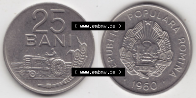 Münzen Rumänien / România Eurovorläufer, Umlaufmünze vor Euroeinführung 1960-1960, 25 Bani (3) Sammlung