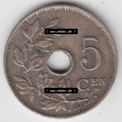 Münzen Belgien Eurovorläufer, Umlaufmünze vor Euroeinführung 1910-1931, 5 Cen, Centimes Koninkrijk Belgie (2) Sammlung