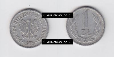 Münzen Polen / Polska Eurovorläufer, Umlaufmünze vor Euroeinführung 1957-1985, 1 Zloty 1975 (3) Sammlung