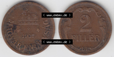 Münzen Ungarn / Magyarország Eurovorläufer, Umlaufmünze vor Euroeinführung 1926-1940, 2 Filler 1937 (3) Sammlung