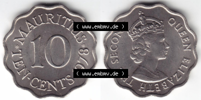 Münzen aus Afrika Mauritius Umlaufmünze 1954-1978, 10 Cent 1978 (3) Sammlung