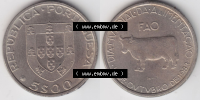 Münzen Portugal Eurovorläufer, Sondermünze vor Euroeinführung 1983-1983, 5 Escudos Da Mvndial Da Alimentacao, 16 De Ovtvbro... Sammlung