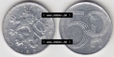 Münzen Tschechische Republik / Tschechin Eurovorläufer, Umlaufmünze vor Euroeinführung 1993-2008, 50 Heller 1996 (3) Sammlung