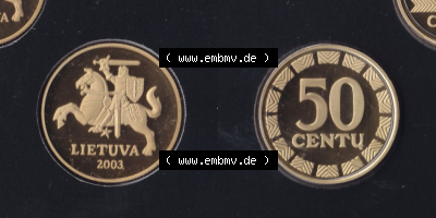 Münzen Litauen Eurovorläufer, Umlaufmünze vor Euroeinführung 1997-2014, 50 Centu 2003 (3) Sammlung