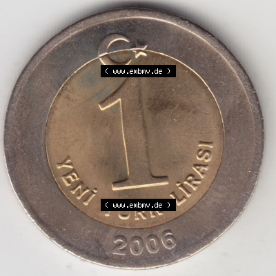 Münzen Türkei / Türkiye Eurovorläufer, Umlaufmünze vor Euroeinführung 2005-2008, 1 Yeni Neue LIra (1) Sammlung