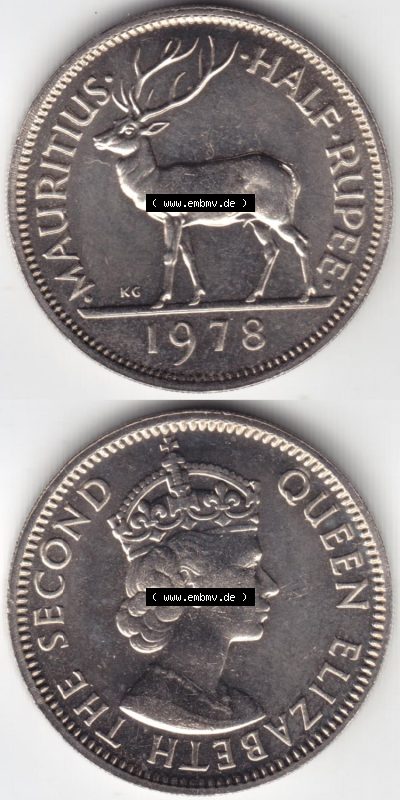 Münzen aus Afrika Mauritius Umlaufmünze 1965-1978, 0,50 Halbe Rupie 1978 (4) Sammlung