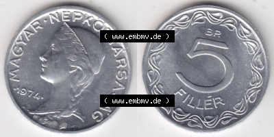Münzen Ungarn / Magyarország Eurovorläufer, Umlaufmünze vor Euroeinführung 1953-1989, 5 Filler 1974 (3) Sammlung