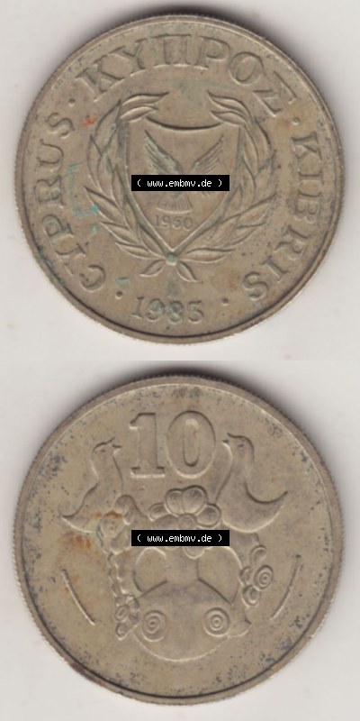 Münzen Zypern / Cyprus Eurovorläufer, Umlaufmünze vor Euroeinführung 1983-1983, 10 Cent (4) Sammlung