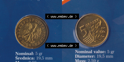 Münzen Polen / Polska Eurovorläufer, Umlaufmünze vor Euroeinführung 2004, 5 Groszy (3) Sammlung