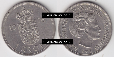 Münzen Dänemark / Danmark Eurovorläufer, Umlaufmünze vor Euroeinführung 1976, 1 Krone (3) Sammlung