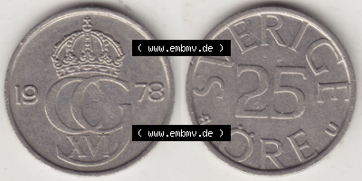 Münzen Schweden / Sverige Eurovorläufer, Umlaufmünze vor Euroeinführung 1976-1984, 25 Öre 1978 (3) Sammlung