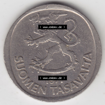 Münzen Finnland / SUOMI Eurovorläufer, Umlaufmünze vor Euroeinführung 1969-1993, 1 Markka. Rückseite einer Münze aus Finnland... Sammlung