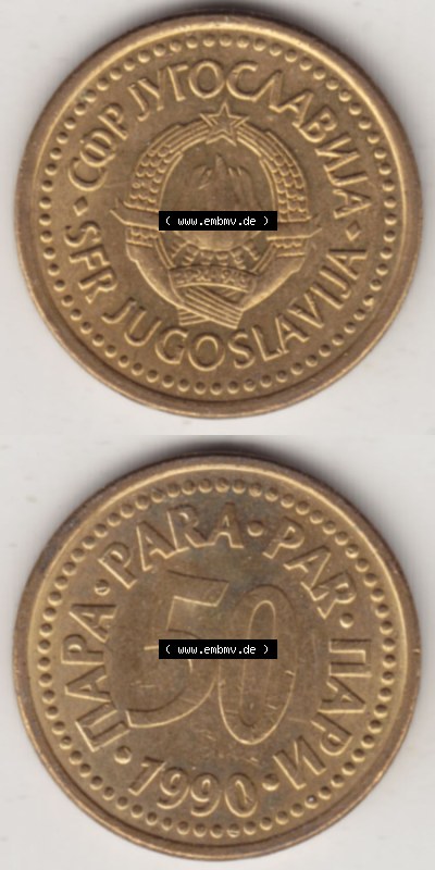 Münzen Jugoslawien (Land wurde 2003 aufgelöst), Umlaufmünze 1990-1991, 50 Para 1990 (4) Sammlung