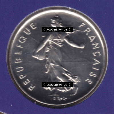 Münzen Frankreich Eurovorläufer, Umlaufmünze vor Euroeinführung 2000, 2 Francs. Rückseite einer Münze aus Europa als Digitales... Sammlung