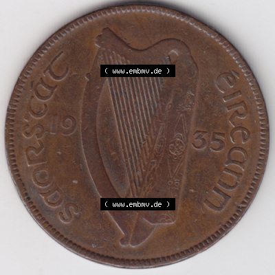 Münzen Irland Eurovorläufer, Umlaufmünze vor Euroeinführung 1928-1937, 1 Penny, Pence 1935 (1) Sammlung