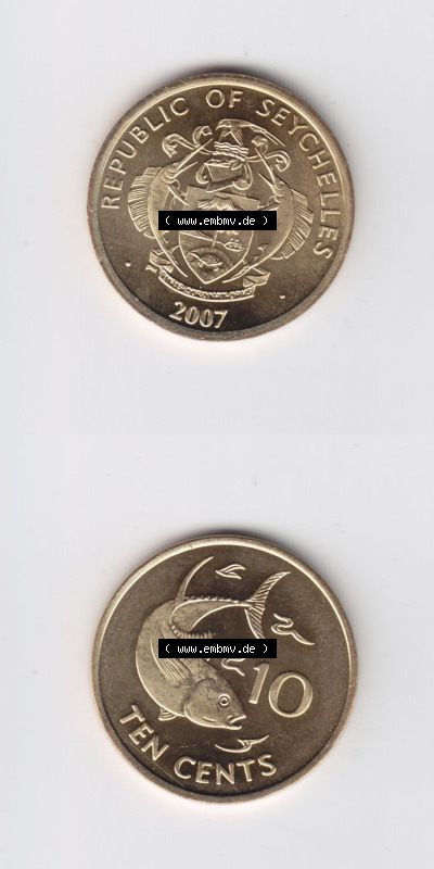 Münzen aus Afrika Seychellen / Seychelles Umlaufmünze 2007-2012, 10 Cent, Ten Cents 2007 (4) Sammlung