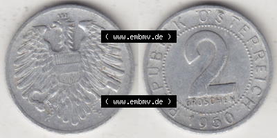 Münzen Österreich / Austria Eurovorläufer, Umlaufmünze vor Euroeinführung 1950-1994, 2 Groschen 1950 (3) Sammlung