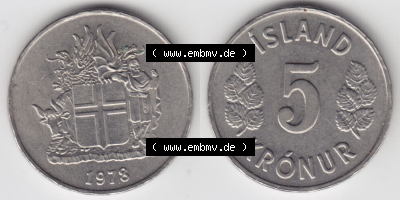 Münzen Island Eurovorläufer, Umlaufmünze vor Euroeinführung 1969-1980, 5 Kronur, Kronen 1978 (3) Sammlung