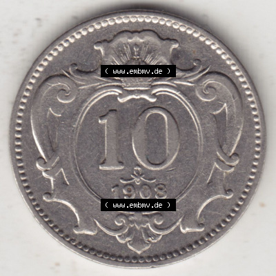 Münzen Österreich / Austria Eurovorläufer, Umlaufmünze vor Euroeinführung 1892-1911, 10 Heller 1908 (1) Sammlung