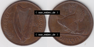 Münzen Irland Eurovorläufer, Umlaufmünze vor Euroeinführung 1928-1937, 1 Penny, Pence 1935 (3) Sammlung