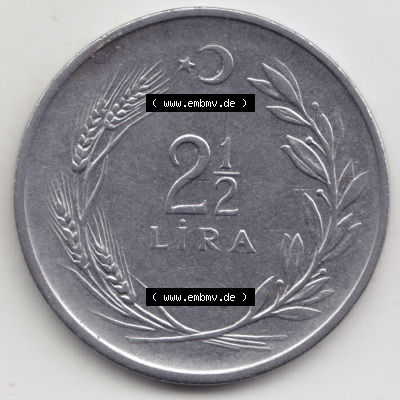 Münzen Türkei / Türkiye Eurovorläufer, Umlaufmünze vor Euroeinführung 1969-1980, 2,50 Lira - Lire (1) Sammlung