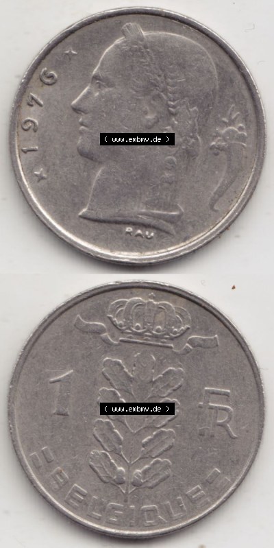 Münzen Belgien Eurovorläufer, Umlaufmünze vor Euroeinführung 1950-1988, 1 Francs-Franken 1976 II. Belgique (4) Sammlung