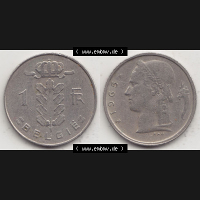 Münzen Belgien Eurovorläufer, Umlaufmünze vor Euroeinführung 1950-1988, 1 Francs-Franken 1965 Belgie (3) Sammlung