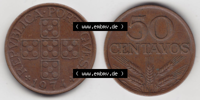 Münzen Portugal Eurovorläufer, Umlaufmünze vor Euroeinführung 1969-1979, 50 Centavos 1974 (3) Sammlung