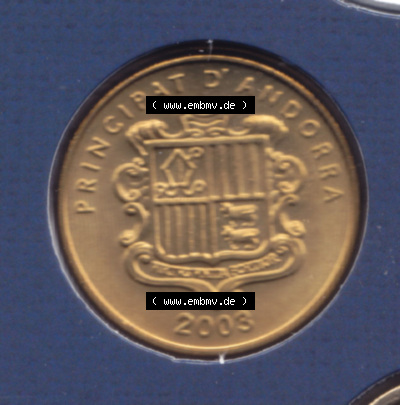 Münzen Andorra Eurovorläufer, Umlaufmünze vor Euroeinführung 2003, 5 Centimes, Sant Serni Kirche in Nagol (1) Sammlung