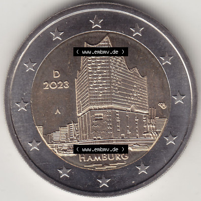 Münzen Euromünzen 2023, Deutschland / BRD 2 Euro Gedenkmünze 2023, Mzz. Münzzeichen A Bundesland Hamburg. 2 Euro Gedenkmünzen... Sammlung
