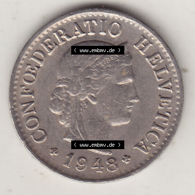 Münzen Schweiz Eurovorläufer, Umlaufmünze 1879-1980, 5 Rappen 1948 (Stück 2) Helvetica (1) Sammlung