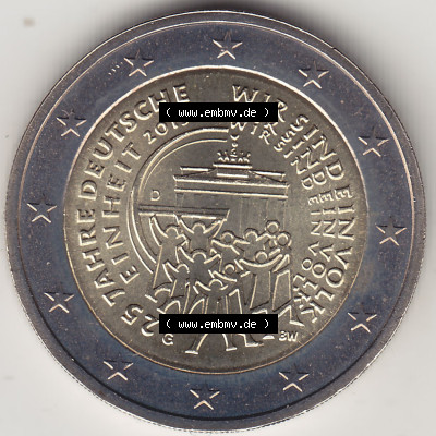 Münzen Euromünzen 2015, Deutschland / BRD 2 Euro Gedenkmünze 2015 mit Mzz. / Münzzeichen G 25 Jahre Deutsche Einheit - Wir... Sammlung
