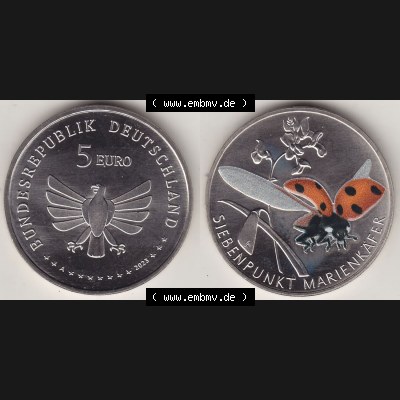 Münzen Deutschland 2023, 5 Euro-Sondermünzen, Sammlermünze aus der Serie „Wunderwelt der Insekten“-Insektenreich 2023-2023, 5 Euro A Siebenpunkt... Sammlung