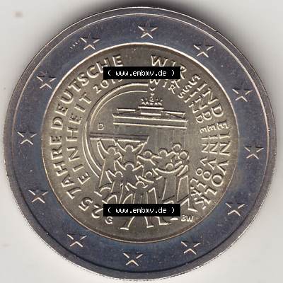 Münzen Euromünzen 2015, Deutschland / BRD 2 Euro Gedenkmünze 2015 mit Mzz. / Münzzeichen G 25 Jahre Deutsche Einheit - Wir sind ein Volk. 2 Euro Gedenkmünze... Sammlung