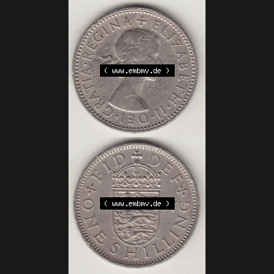Münzen Großbritannien Eurovorläufer, Umlaufmünze vor Euroeinführung 1954-1970, 1 Schilling - Shilling, 1957-1 Wappen mit drei Löwen. Vorderseite... Sammlung
