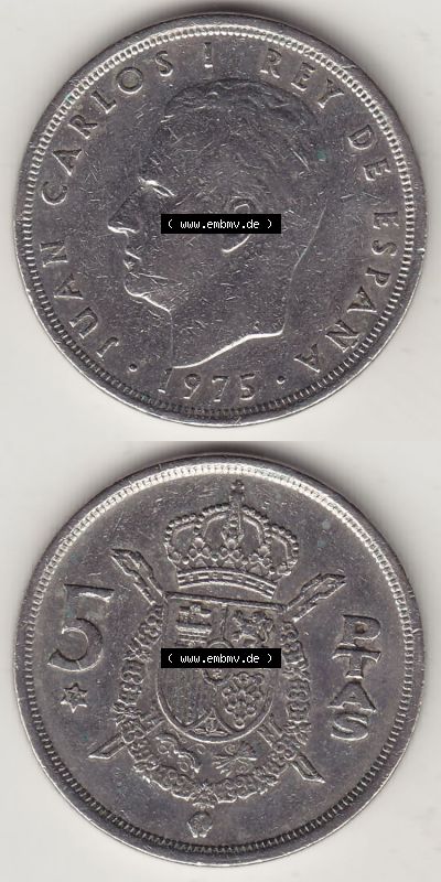 Münzen Spanien / España Eurovorläufer, Umlaufmünze vor Euroeinführung 1975-1980, 5 Peseten PTAS 1979 (Stück 2), REY - König... Sammlung
