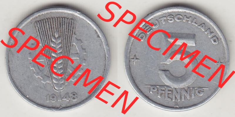 Münzen Deutschland DDR 1948-1950, A 5 Pfennig 1948-1. Vorderseite und Rückseite einer Münze auf einen Bild, einer 5 Pfennig Münze der ehemaligen DDR in Europa als... Sammlung