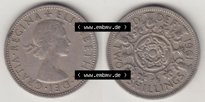 Münzen Großbritannien Eurovorläufer, Umlaufmünze vor Euroeinführung 1954-1970, 2 Schilling - Shillings 1961 (Stück 3). Vorderseite... Sammlung