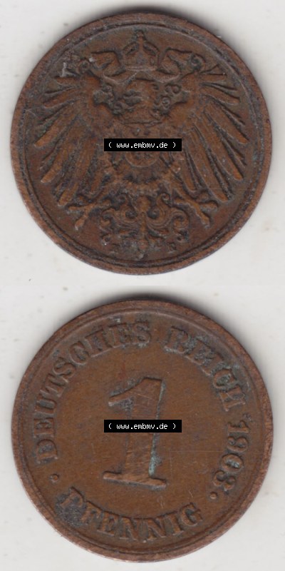 Münzen Deutschland 1871-1918 Kaiserreich 1890-1916, 1 Pfennig E, 1903 (4) Sammlung
